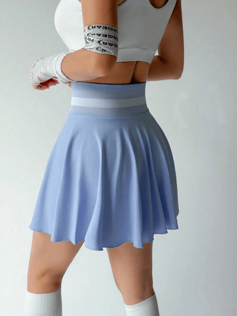 Alt Tag: Quick-Dry Skirt with Breathable Liner Shorts - SF4391 high-waist pleated tennis skort in blue with built-in shorts, breathable quick-dry