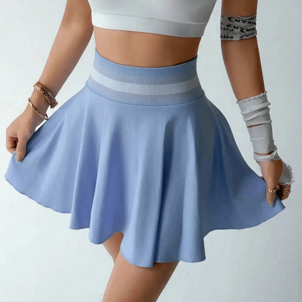 Alt Tag: Quick-Dry Skirt with Breathable Liner Shorts - SF4391 high-waist pleated tennis skort in light blue with breathable built-in shorts