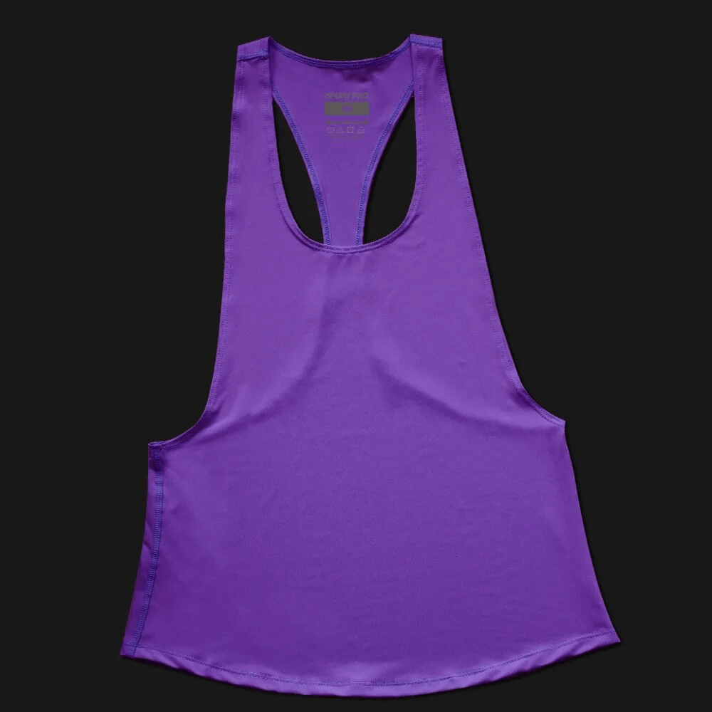 Purple quick-dry sleeveless yoga top for women, breathable and lightweight, ideal for running and fitness activities.