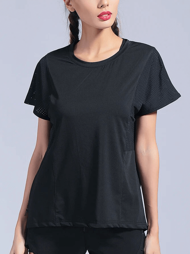 Quick Dry Solid Color Mesh Soft Loose T-shirt for Women - SF1767