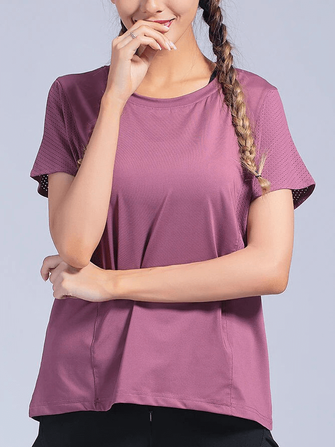 Schnell trocknendes, einfarbiges, weiches, lockeres T-Shirt aus Mesh für Damen – SF1767 