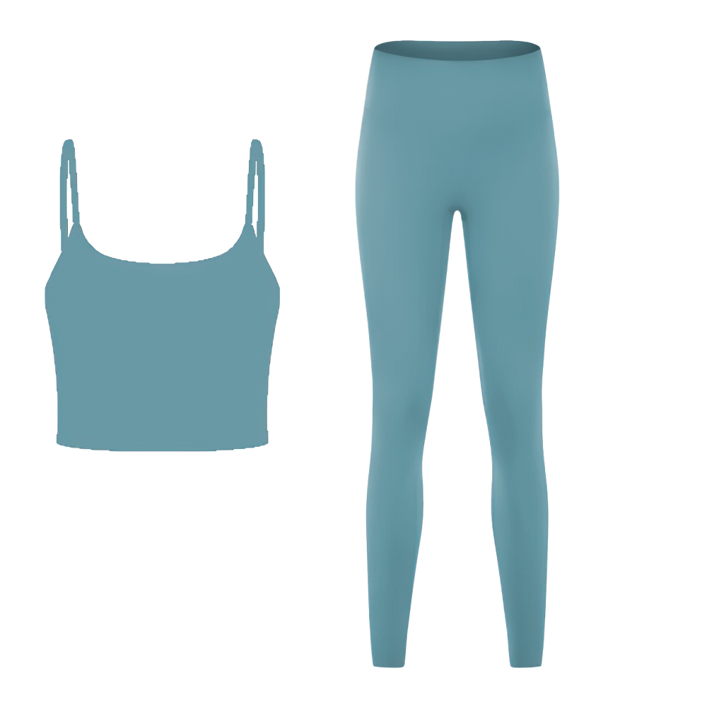 Quick Dry Solid Color Sleeveless Yoga Set SF2144 with Eco-Friendly Material, Anti-Pilling Design, Crop Top, and Leggings in Blue