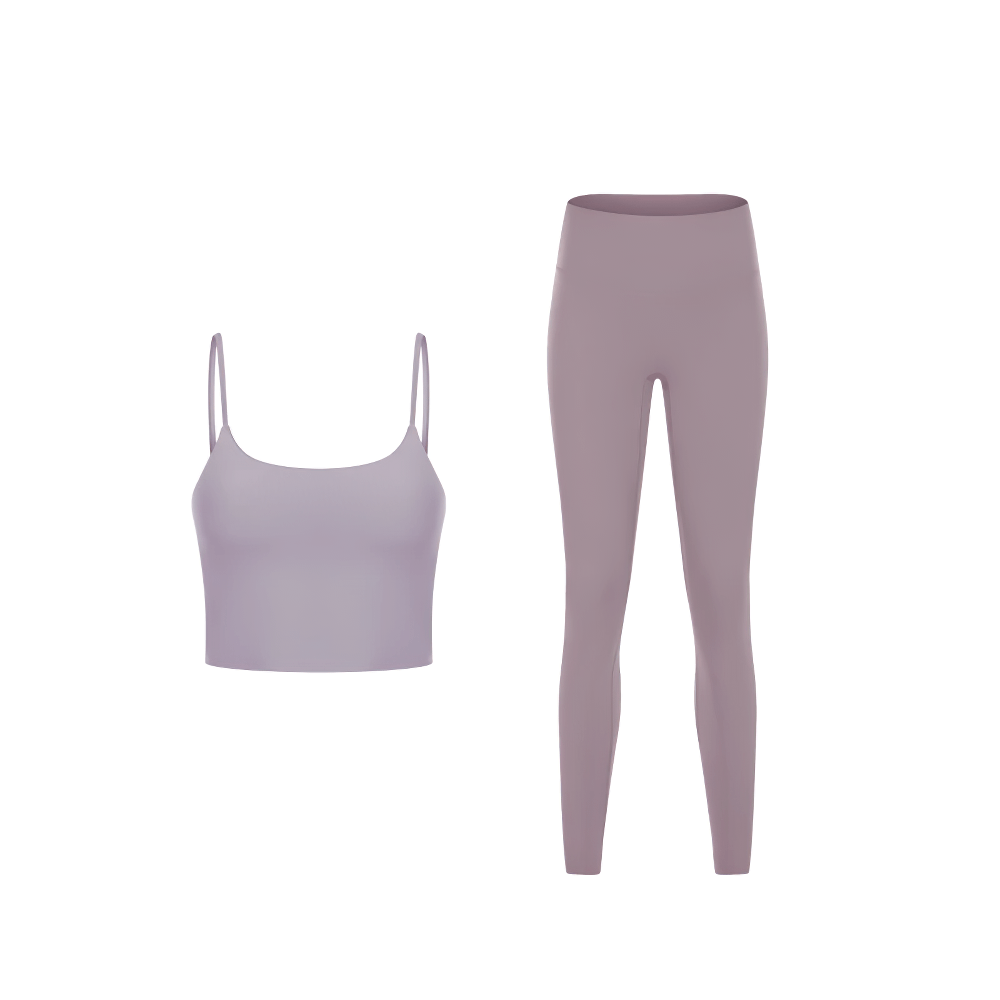 Quick Dry Solid Color Sleeveless Yoga Set in Lavender - Eco-Friendly, Anti-Pilling 2-Piece Outfit with Crop Top and Leggings - SF2144