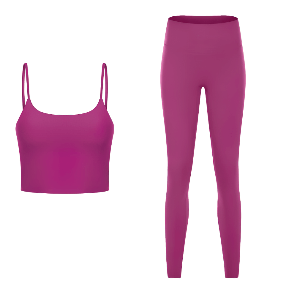 Purple Quick Dry Solid Color Sleeveless Yoga Set SF2144 with Eco-Friendly Nylon Crop Top and Leggings, Anti-Pilling, Breathable