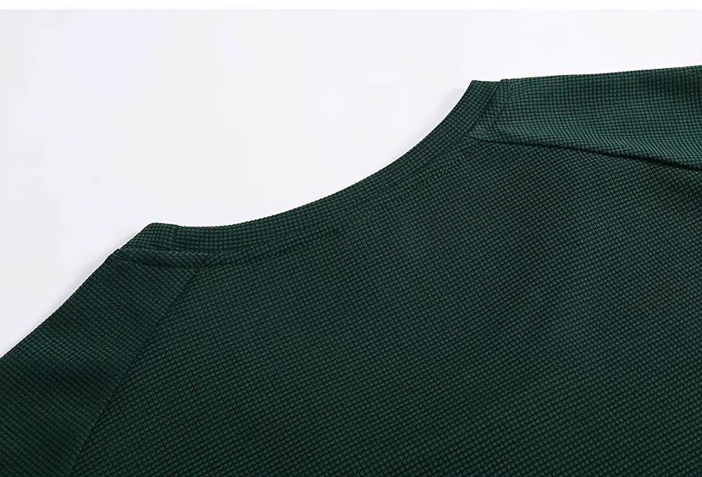 Alt Tag: Quick Dry Sports T-Shirt for Running and Gym - SF4400 close-up of breathable quick-dry fabric neckline seam in dark green