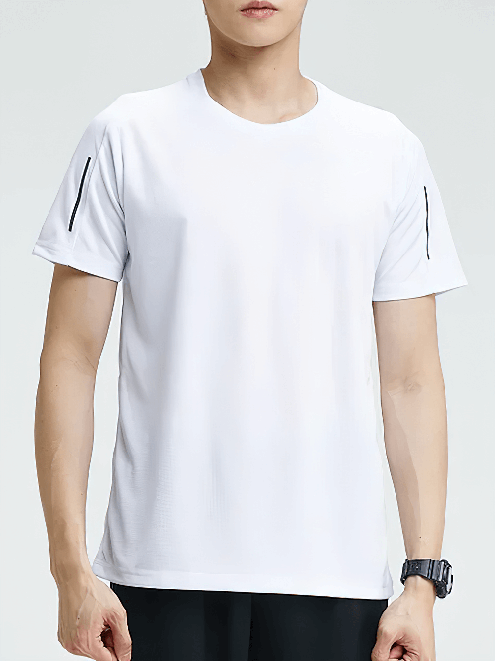 Alt Tag: Quick Dry Sports T-Shirt for Running and Gym - SF4400 men's white breathable quick-dry athletic tee for gym, running, training