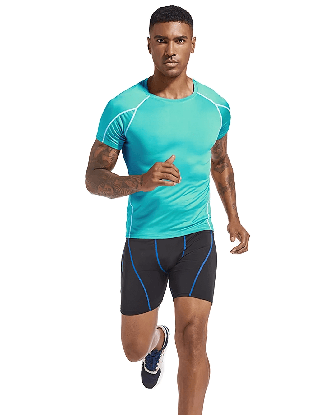 Alt Tag: Quick Dry Sports T-Shirt with Contrast Seams - SF4399 men’s teal short-sleeve training tee with contrast seams, running fit