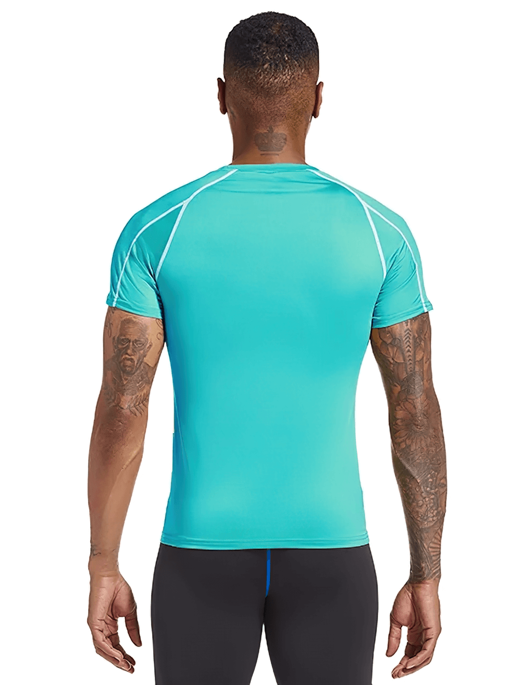 Alt Tag: Quick Dry Sports T-Shirt with Contrast Seams - SF4399 back view men’s turquoise short sleeve training tee with contrast seams