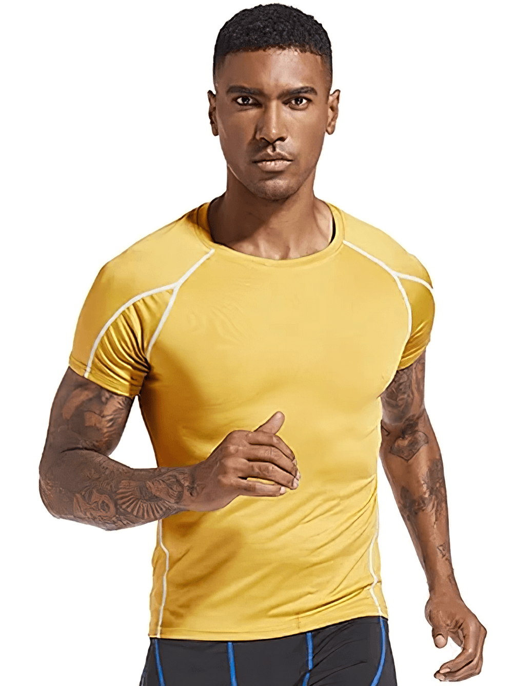 Alt Tag: Quick Dry Sports T-Shirt with Contrast Seams - SF4399 yellow men’s athletic short sleeve training tee with contrast seams