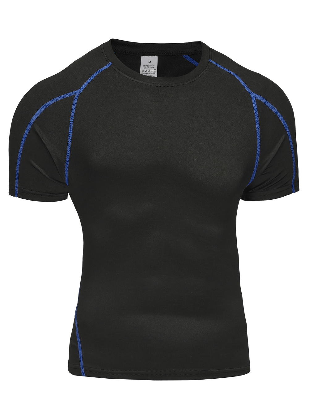 Alt Tag: Quick Dry Sports T-Shirt with Contrast Seams - SF4399 black men’s short-sleeve training tee with blue contrast seams
