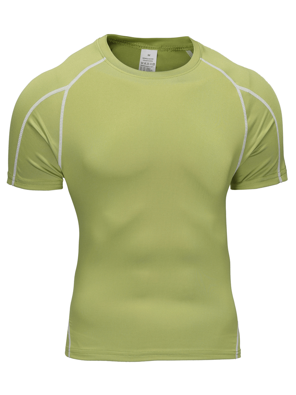 Alt Tag: Quick Dry Sports T-Shirt with Contrast Seams - SF4399 men's olive green short sleeve athletic training tee with contrast seams