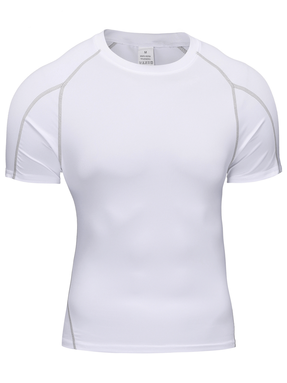 Alt Tag: Quick Dry Sports T-Shirt with Contrast Seams - SF4399 white men’s short sleeve athletic training tee with contrast seams