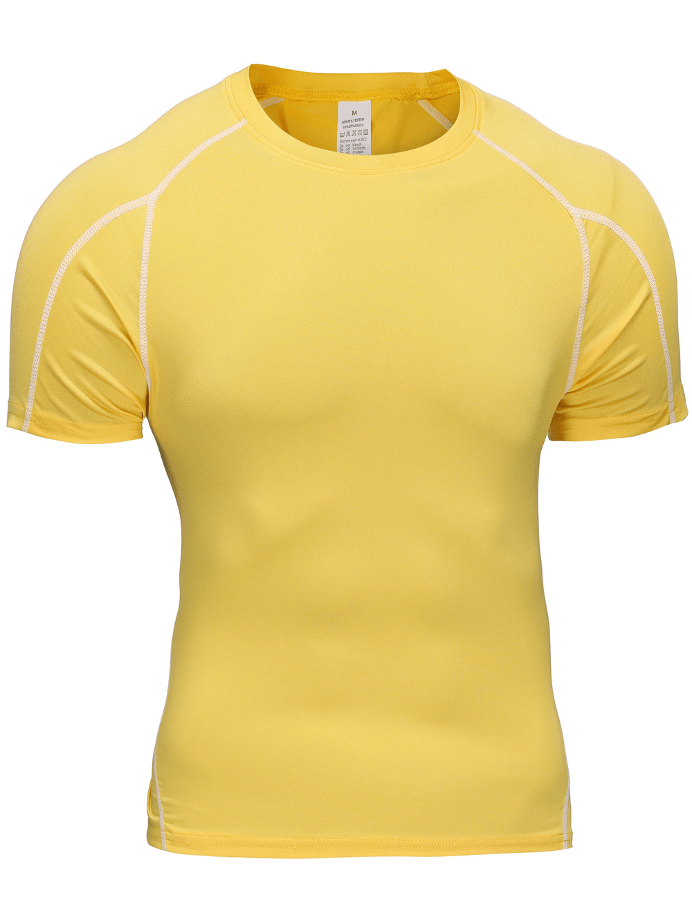 Alt Tag: Quick Dry Sports T-Shirt with Contrast Seams - SF4399 yellow men’s short sleeve athletic training tee with contrast seams