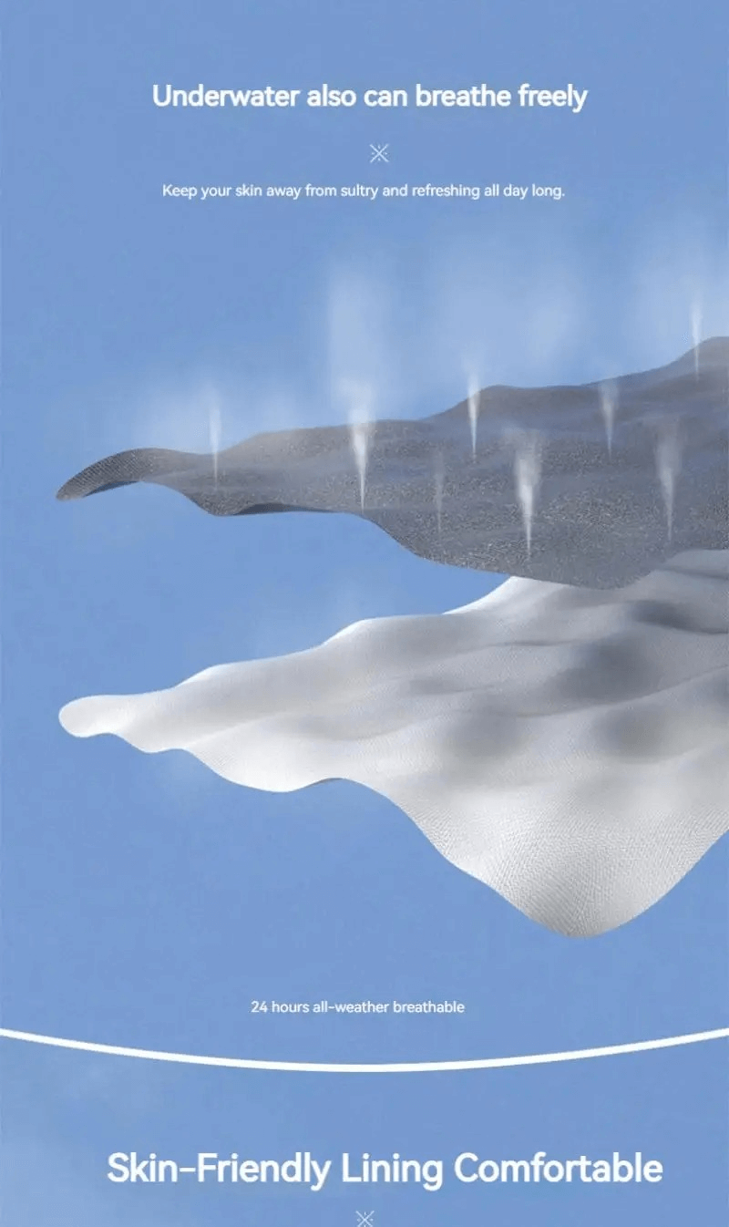 Illustration of breathable, skin-friendly fabric with ventilation, highlighting comfort and performance for all-day wear.