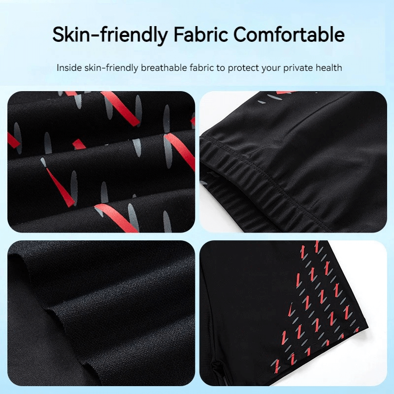 Close-up of Quick Dry Swim Trunks with vibrant print showcasing comfortable, skin-friendly fabric for men's beachwear.