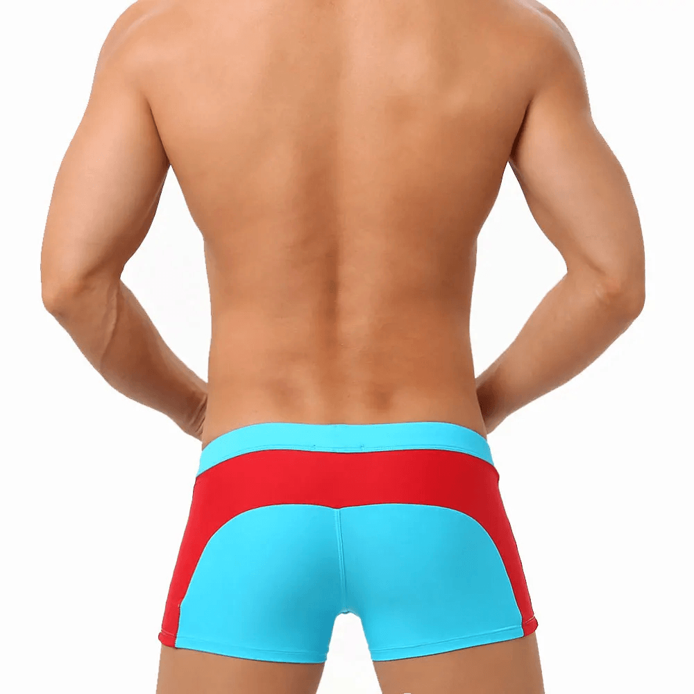 Quick-Dry Swim Trunks with Zipper Pocket - SF4714 featuring a stylish back view with contrast colors.