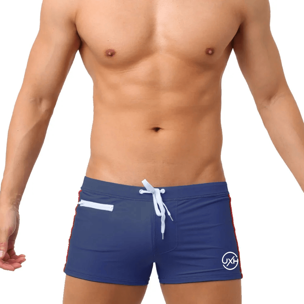 Quick-Dry Swim Trunks with Zipper Pocket - SF4714 on a model showcasing a sleek, stylish fit.