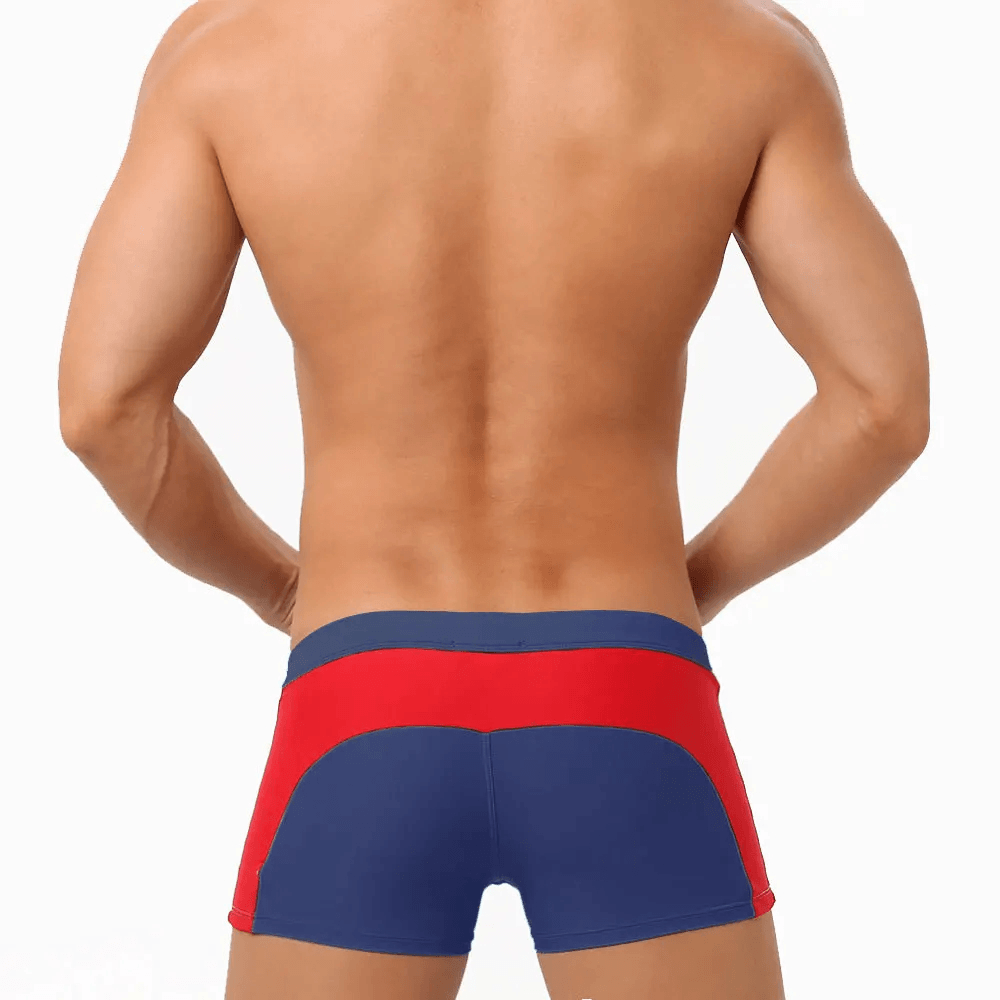 Quick-Dry Swim Trunks with Zipper Pocket - SF4714 showcasing a sleek design and comfortable fit from the back.