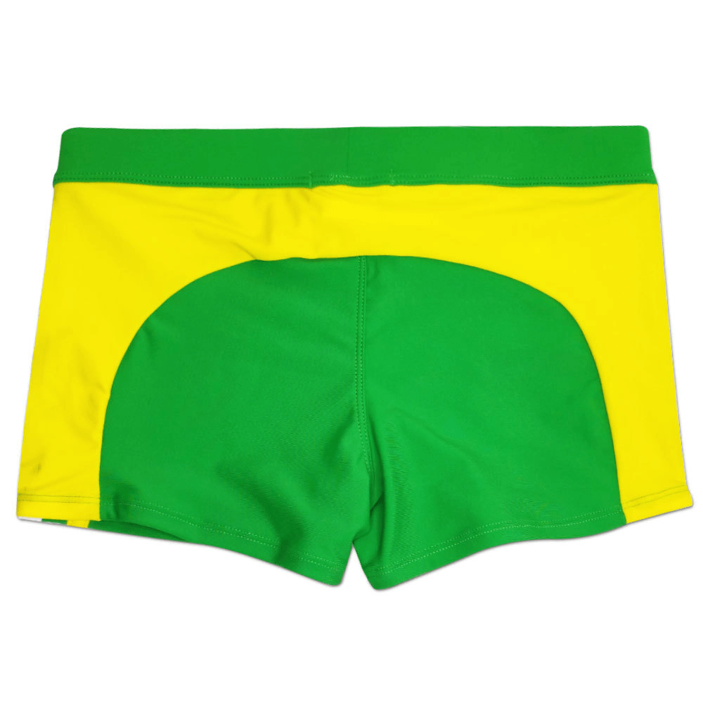 Quick-Dry Swim Trunks with Zipper Pocket - SF4714 in vibrant green and yellow design, perfect for beach days and swimming.
