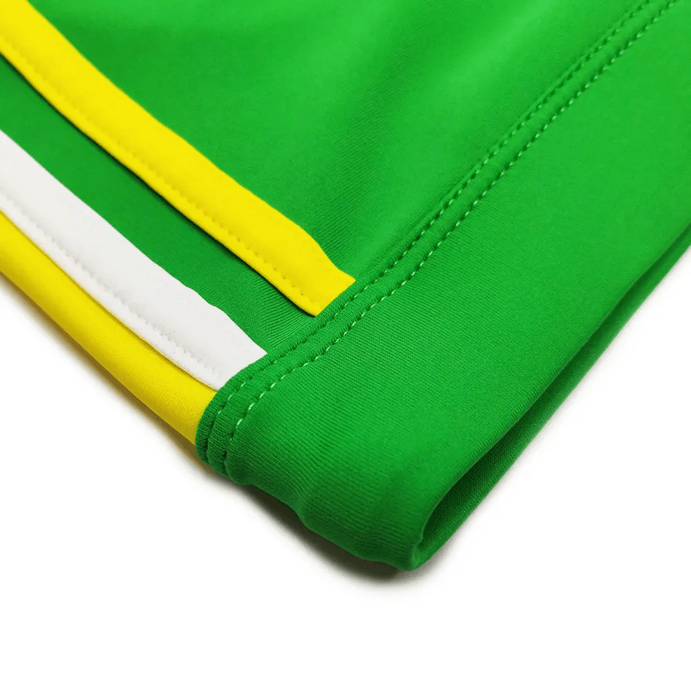 Quick-Dry Swim Trunks with Zipper Pocket - SF4714 showcasing vibrant green fabric with contrasting stripe details.