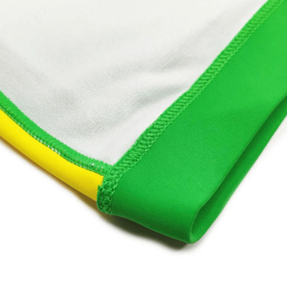 Quick-Dry Swim Trunks with Zipper Pocket - SF4714 featuring vibrant green and yellow detailing.