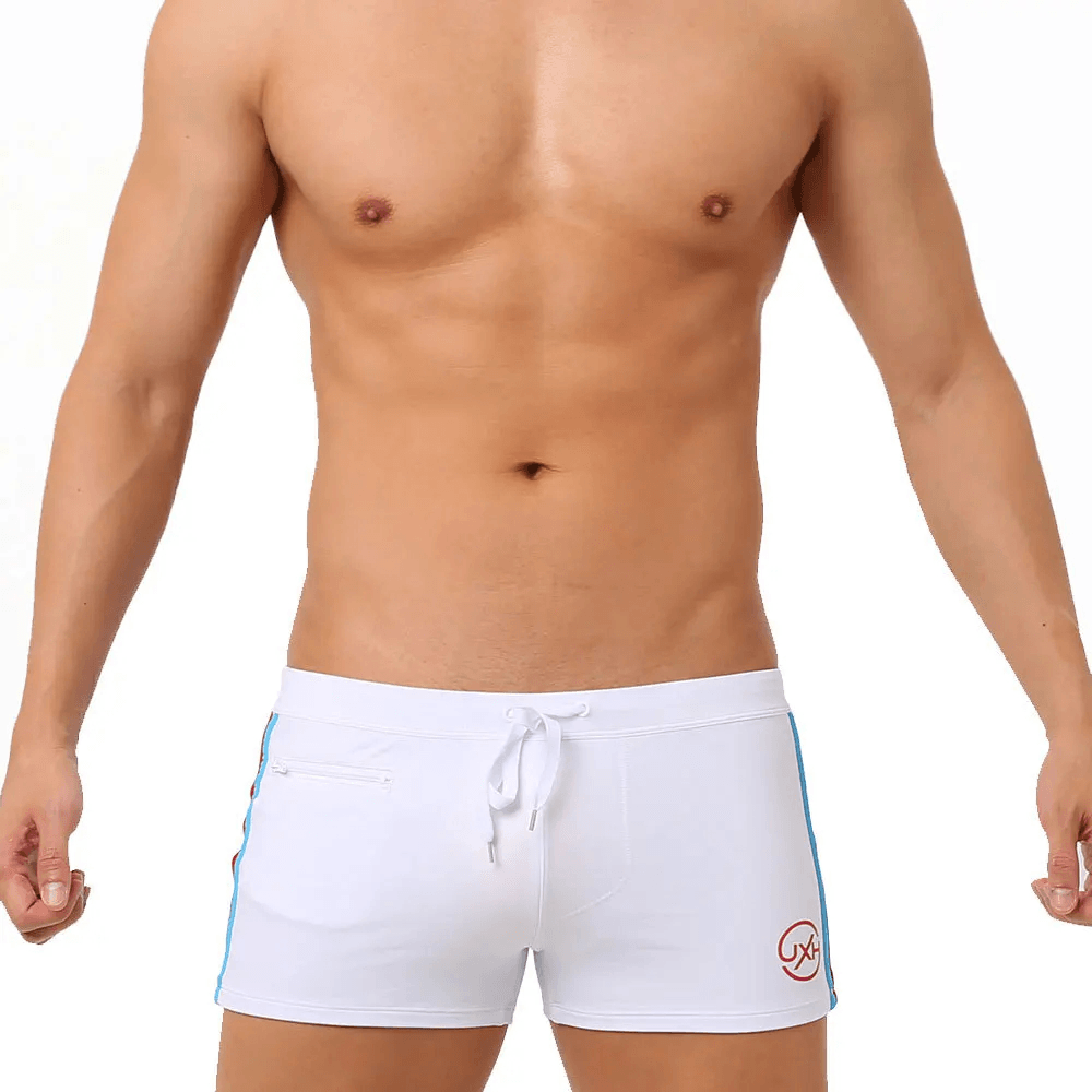 Quick-Dry Swim Trunks with Zipper Pocket - SF4714, featuring adjustable drawstring and sleek design.