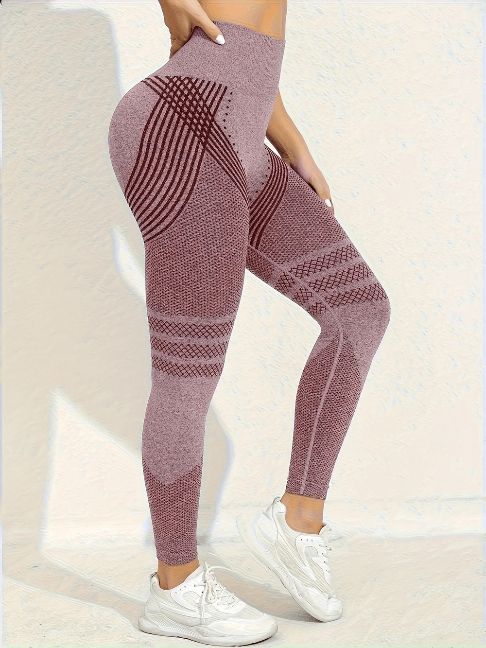 Quick Dry Tie Dye Yoga Tights With Push Up Fit - SF4045 in mauve, seamless high waist gym leggings with scrunch butt contour.