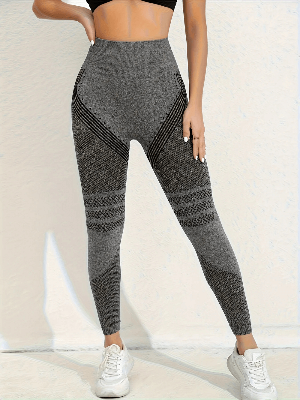 Quick Dry Tie Dye Yoga Tights With Push Up Fit - SF4045 in gray, high waist, seamless design, featuring scrunch butt and color-block panels.