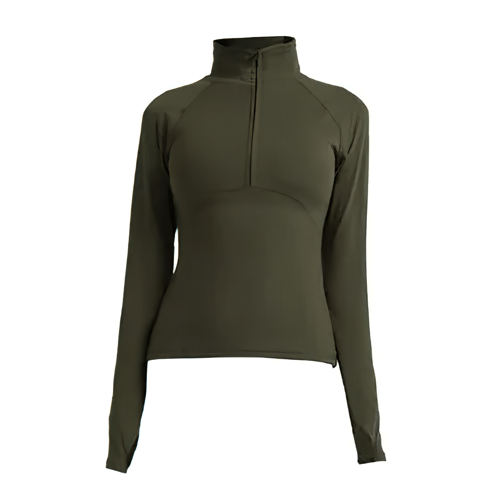 Quick-Dry Yoga Shirt with Long Sleeves and Half-Zip, SF2315, breathable nylon-spandex activewear in solid pattern for fitness.