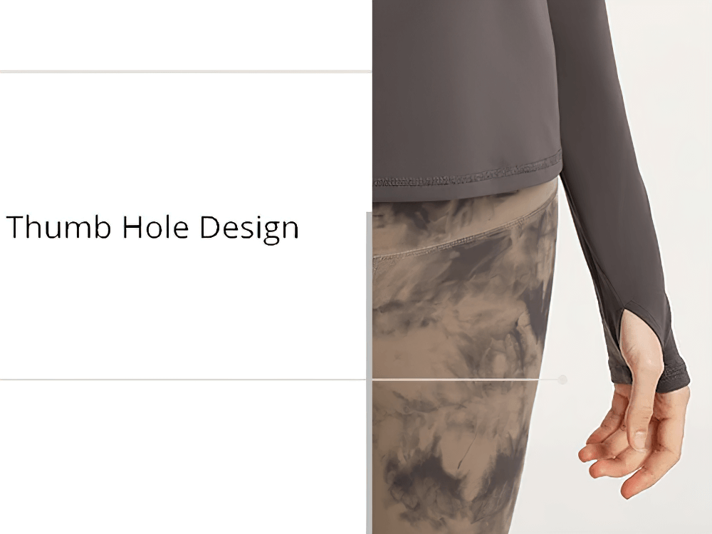 Close-up of thumb hole design on the Quick-Dry Yoga Shirt SF2315, highlighting the breathable, durable fabric of the long sleeve.