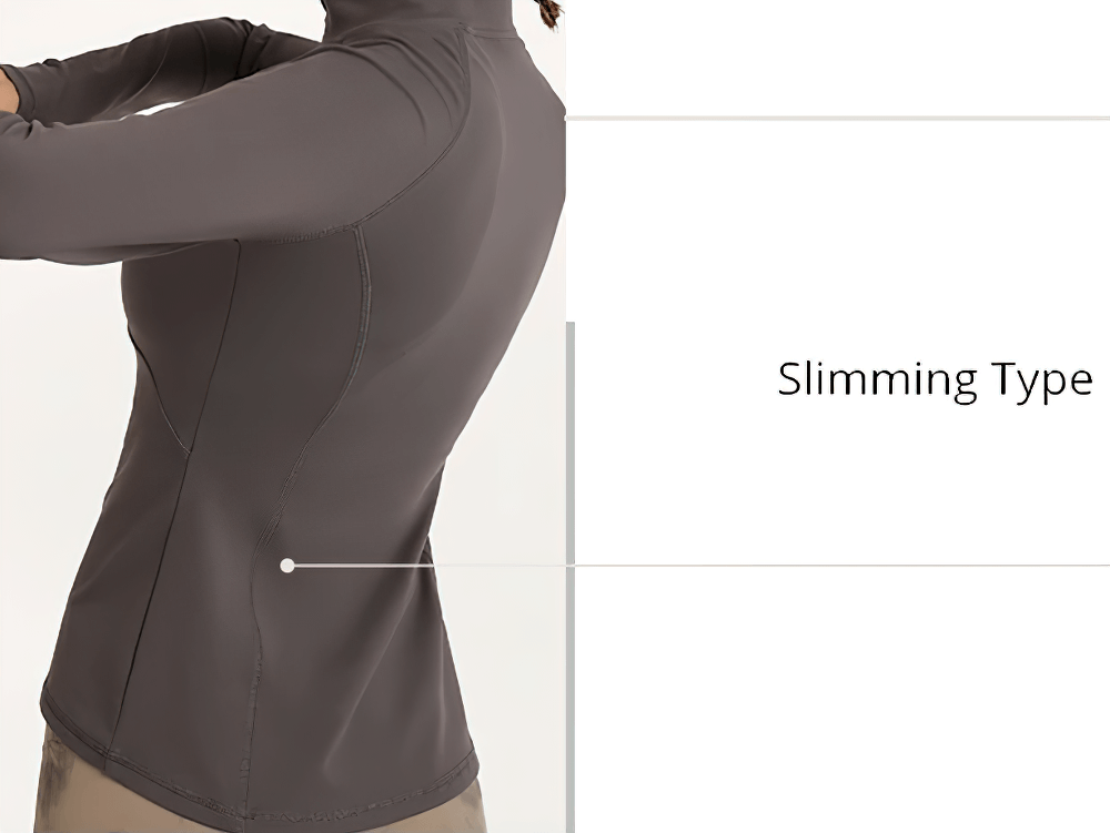Quick-Dry Yoga Shirt with slimming fit, long sleeves, half-zip design, perfect for fitness and running. Breathable and durable.