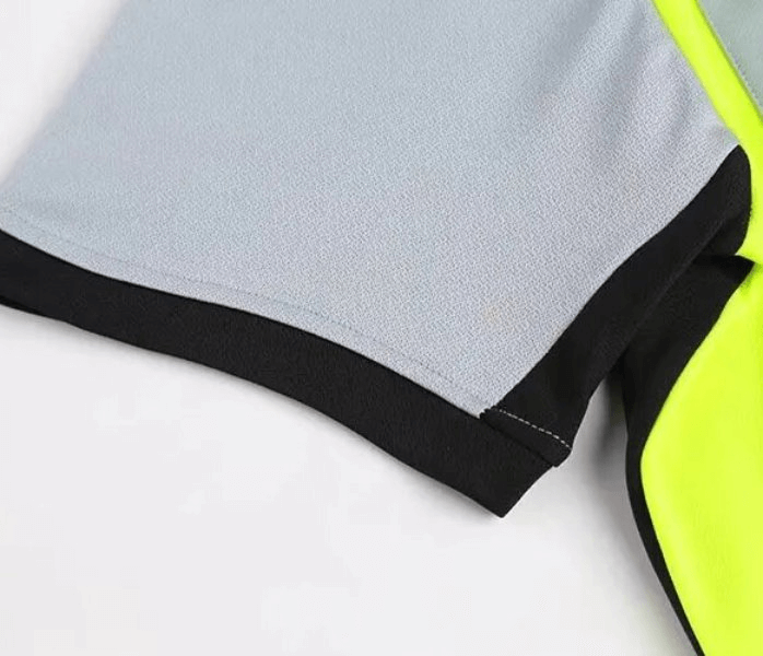 Close-up of the Quick-drying Elastic Sports Men's T-shirt SF1772 showing short sleeve design in grey and neon accents.