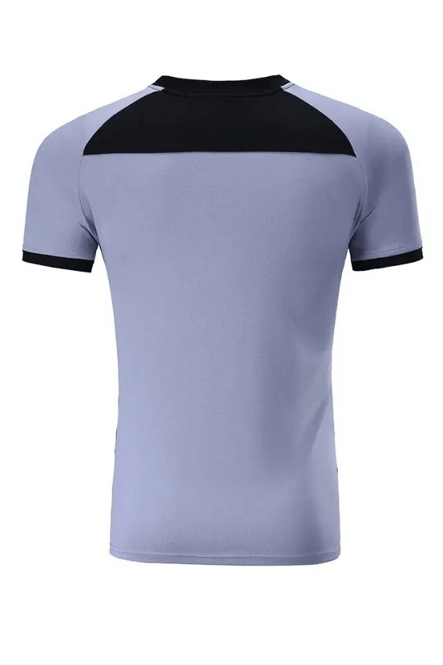 Back view of Quick-drying Elastic Sports Men's T-shirt SF1772 with color-block design, breathable polyester fabric, short sleeves.