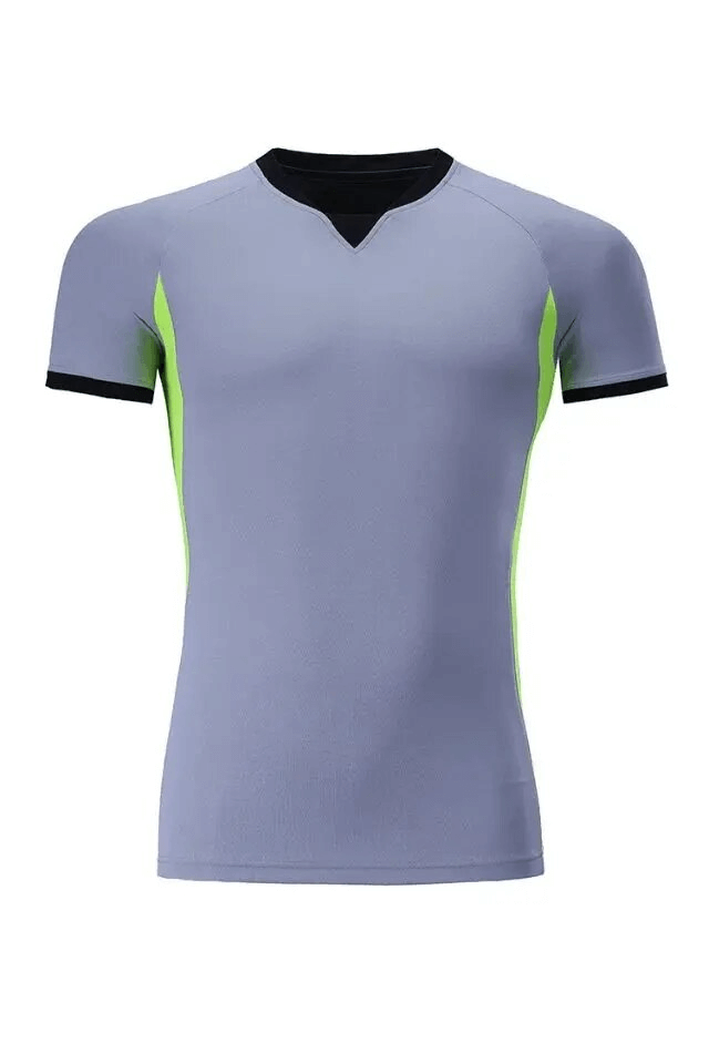 Quick-drying elastic sports men's T-shirt SF1772 in gray and lime, with short sleeves and breathable polyester fabric.