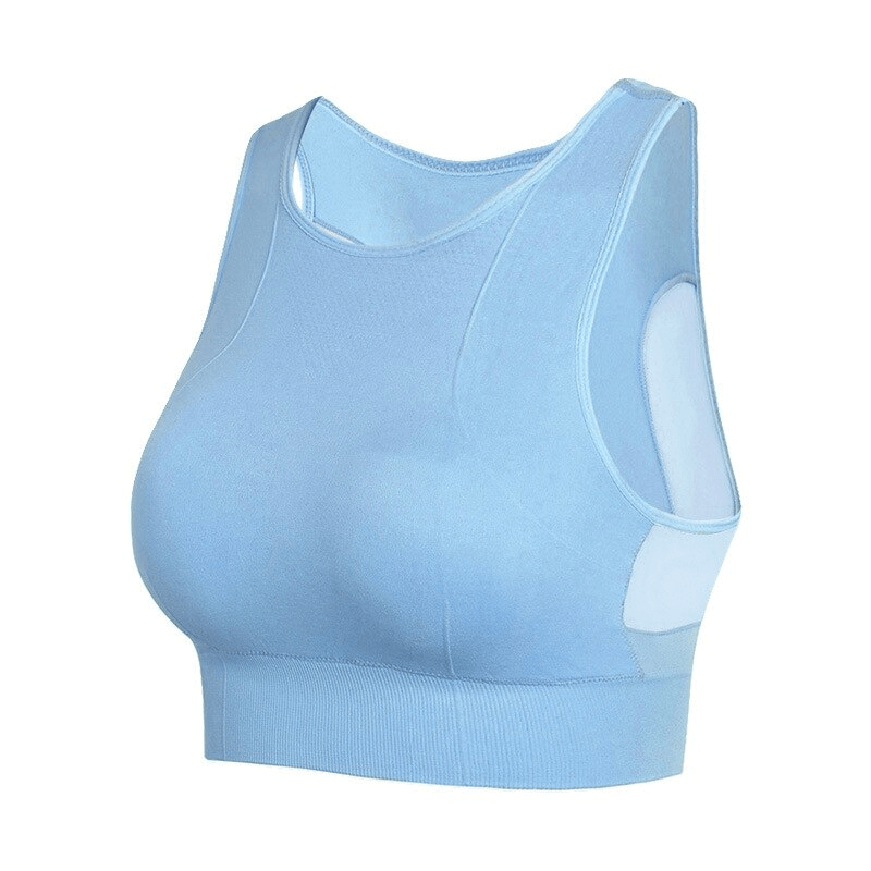 Quick-Drying Elastic Women's Sports Bra SF1301 in Blue with Mesh Back, Perfect for Training and Moisture Wicking Comfort.