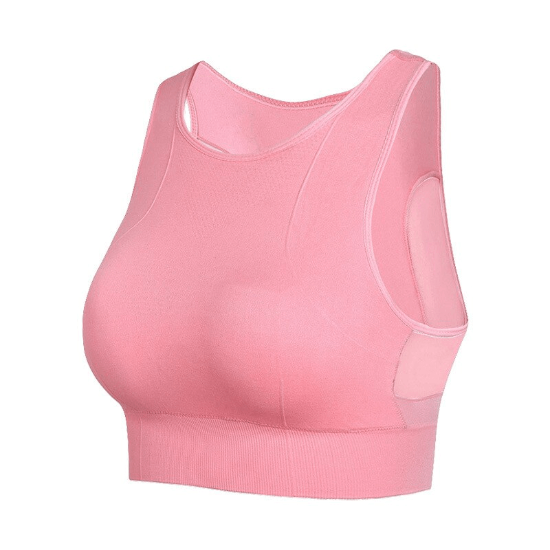 Pink Quick-Drying Elastic Women's Sports Bra with Mesh Back, SF1301. Ideal for training with 95% moisture-wicking technology.