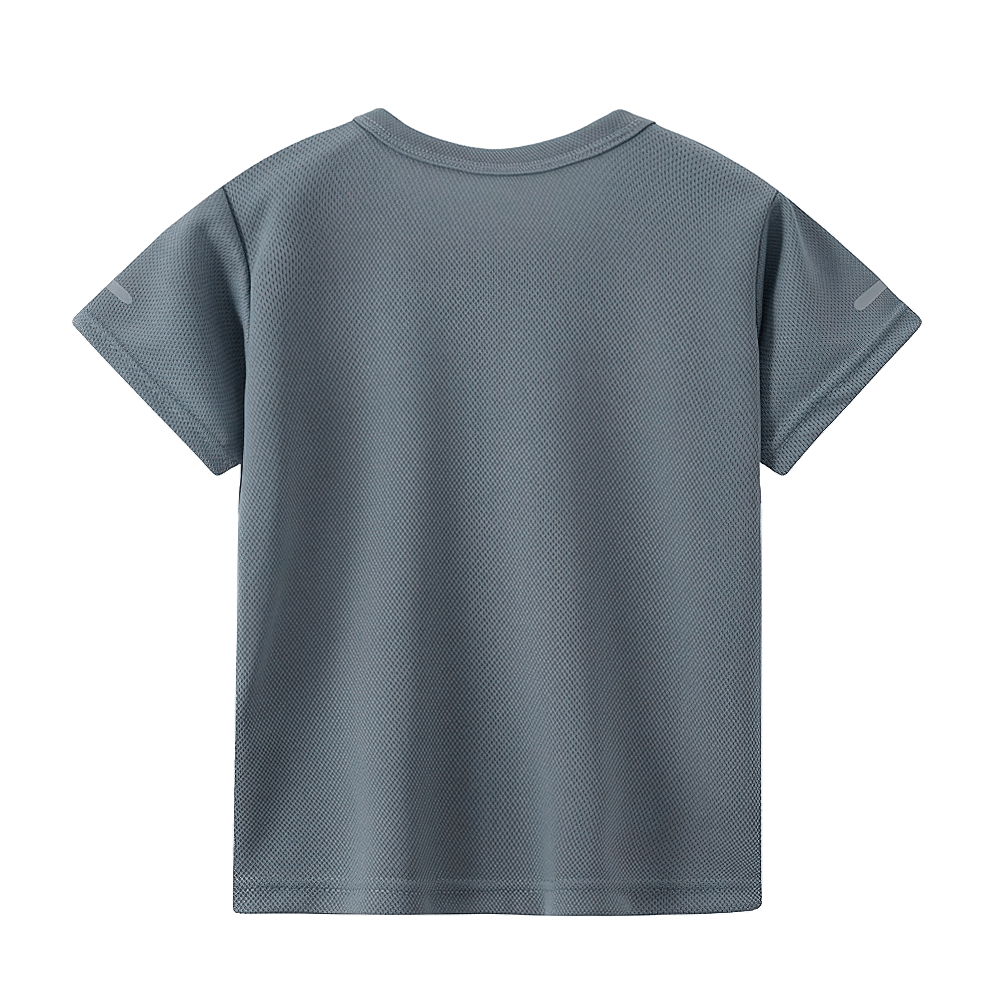Back view of a gray quick-drying performance short-sleeved t-shirt, featuring breathable, moisture-wicking fabric for activewear.