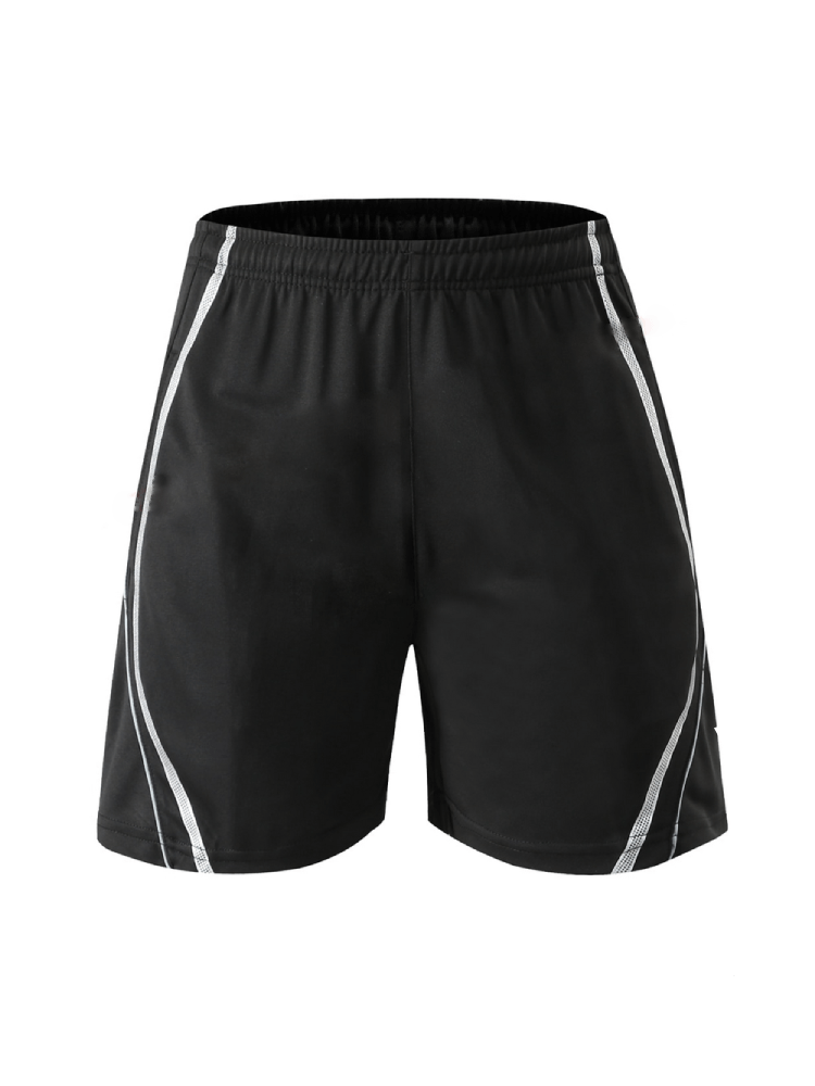 Quick-drying black men's sports shorts with side pockets, featuring lightweight design and breathable fabric for running.