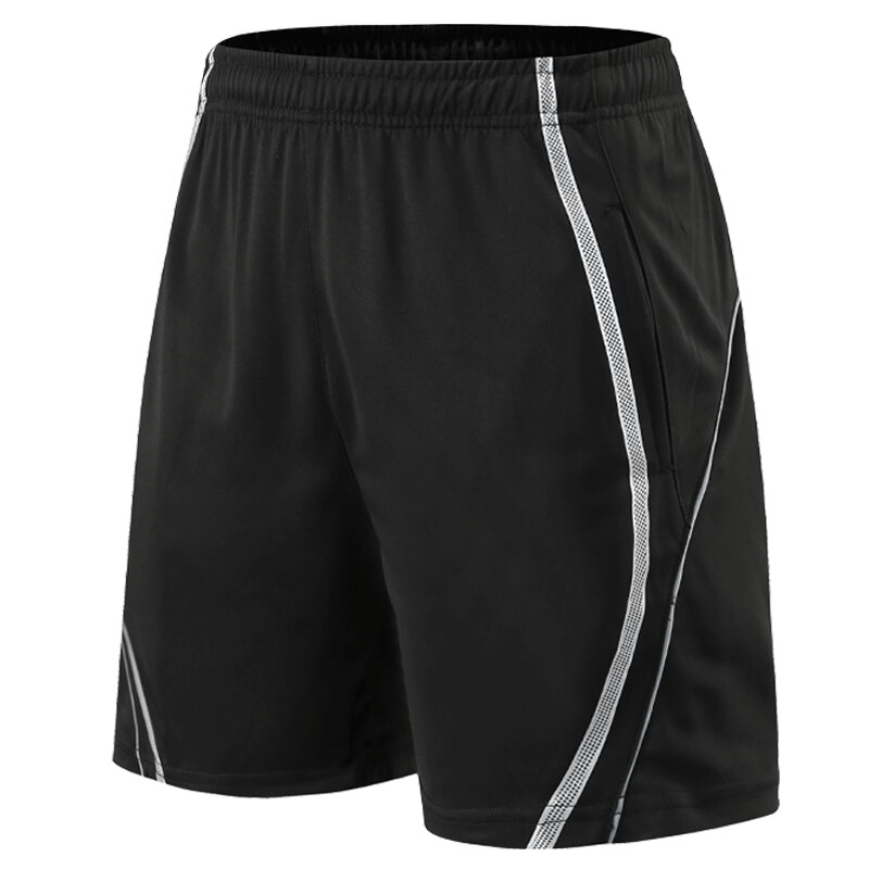 Quick-drying sports men's shorts with side pockets, perfect for running and staying comfortable. Black with stylish white trim.
