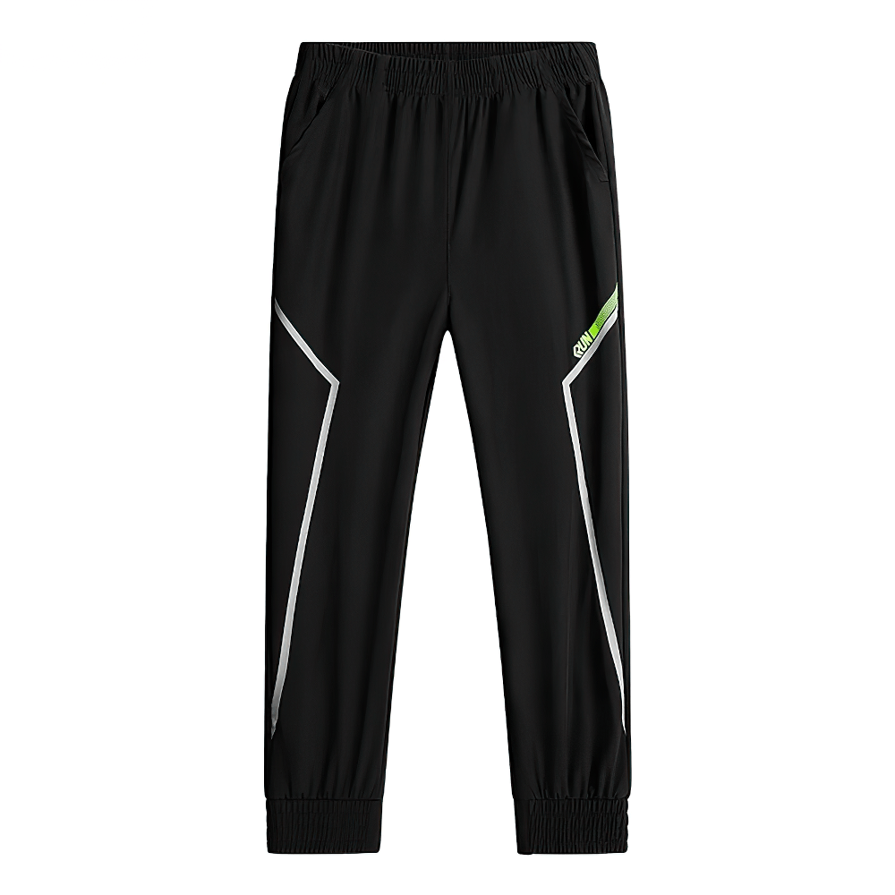 Quick-drying Sports Pants for Boys with Side Pockets - SF3619, black, elastic waist, drawstring, ankle-length, durable polyester.