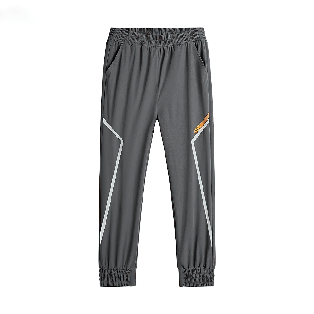 Quick-drying Sports Pants for Boys with Side Pockets - SF3619, grey color, elastic waist, side view showcasing side pockets and design.
