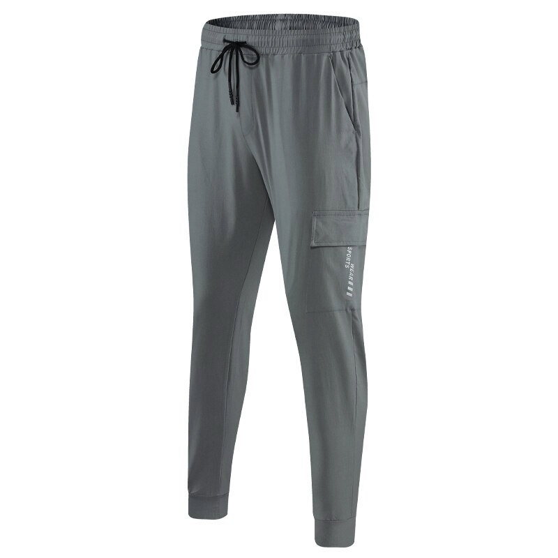 Men's quick-drying sports pants with side pockets, SF1518, in gray color, perfect for running, lightweight polyester fabric.