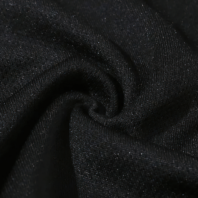 Close-up of black cotton fabric, showcasing its texture and quality for the quick-drying women's stand-up collar top with half zip.