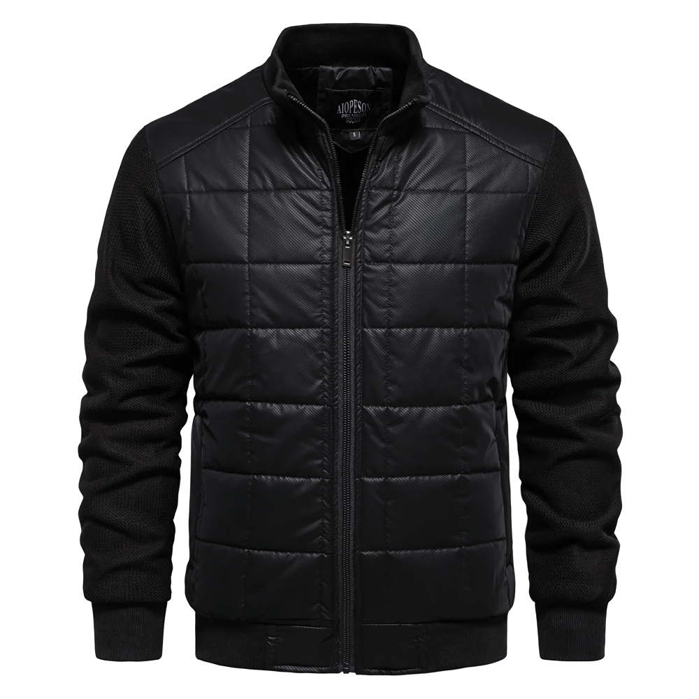 Men's quilted jacket SF2519 with textured sleeves, zipper front, and stand collar for a sleek, modern look. Warm and lightweight puffer style.