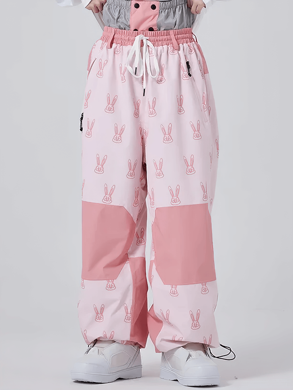 Rabbit Print Cargo Pants with Adjustable Waist - SF4278 in pink with cute bunny prints, showcasing stylish comfort and functionality.