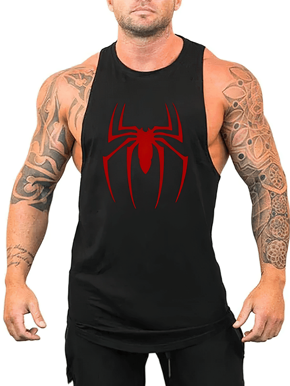 Red Spider Printed Running Tank Tops for Gym - SF4112 with bold spider logo for men's fitness and training, breathable and flexible design