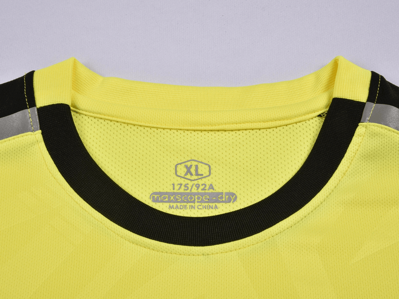 Referee Soccer Jersey with Dual Chest Pockets - SF4629 close-up of collar and label showing XL size.