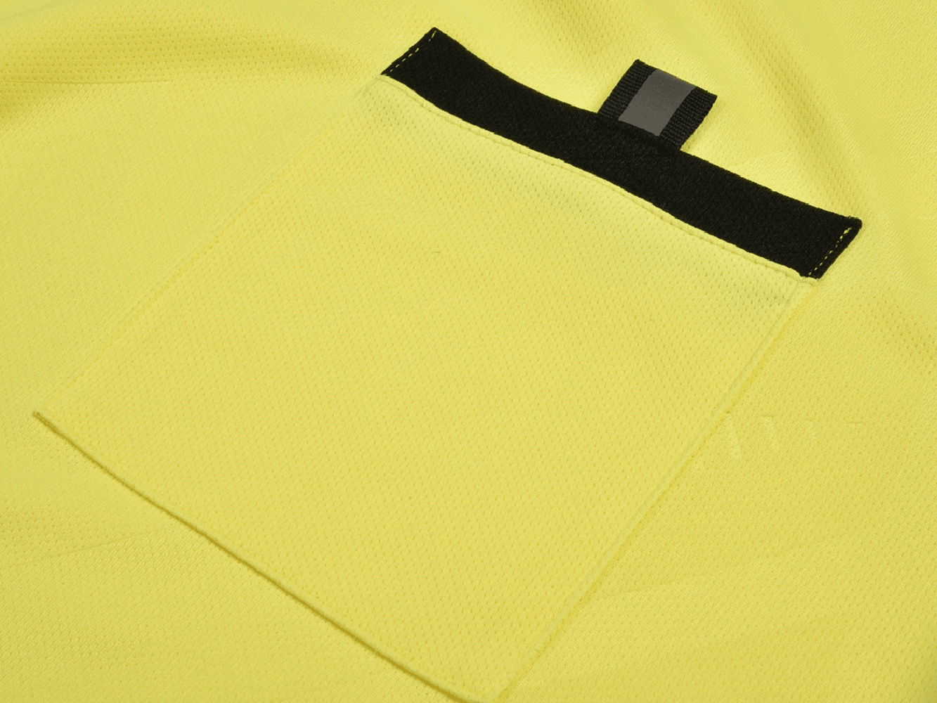 Referee Soccer Jersey with Dual Chest Pockets - SF4629 close-up of pocket detail on lightweight fabric in bright yellow.
