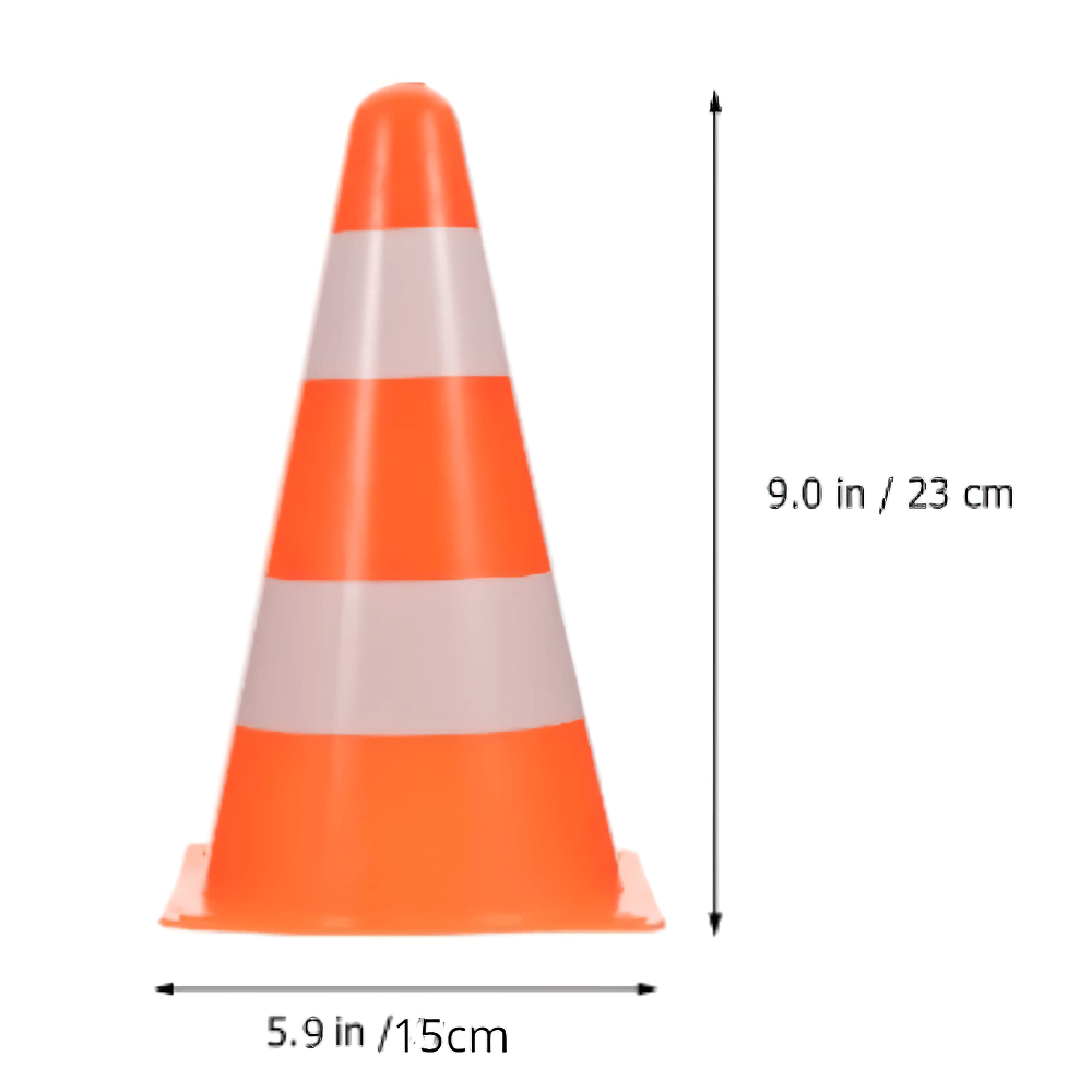 Reflective 23cm orange cone with reflective bands for football training and safety, ideal for marking boundaries and obstacles.