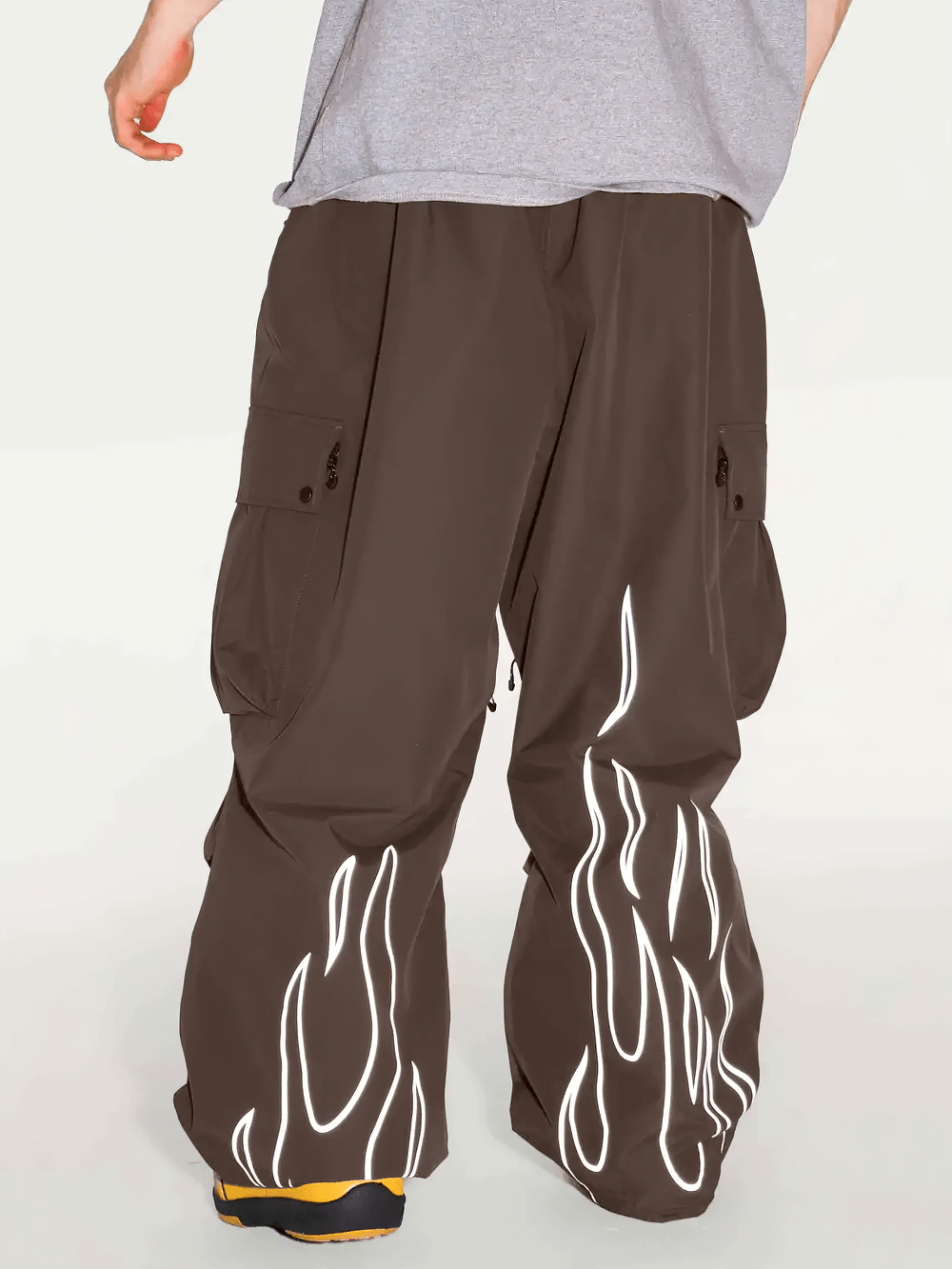 Reflective Flame Waterproof Snowboard Pants - SF4265 with loose fit and flame design, perfect for snowboarding and outdoor sports.